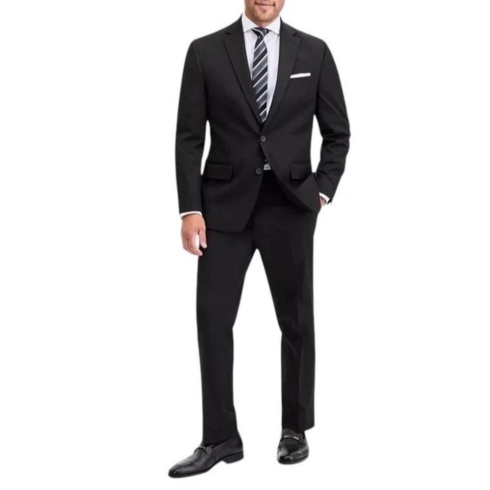 Izod Mens Classic fit 2 Piece Suit 42R / 36Wx32L‎ Black Solid Stretch